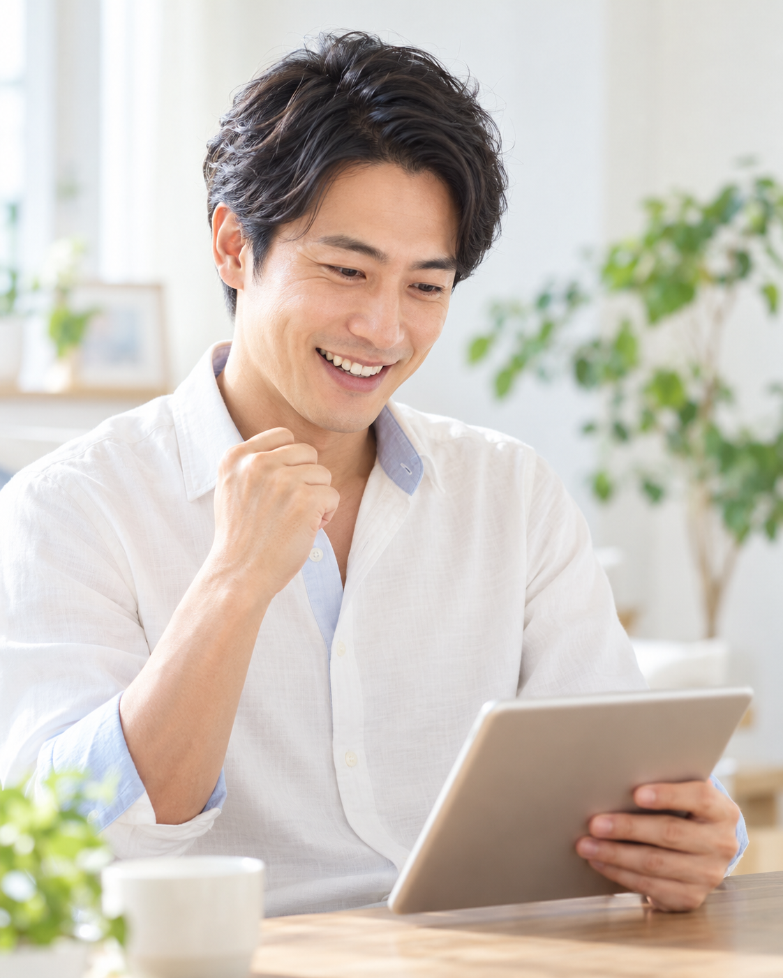 一人で料金案内を見て喜ぶ男性のイメージ