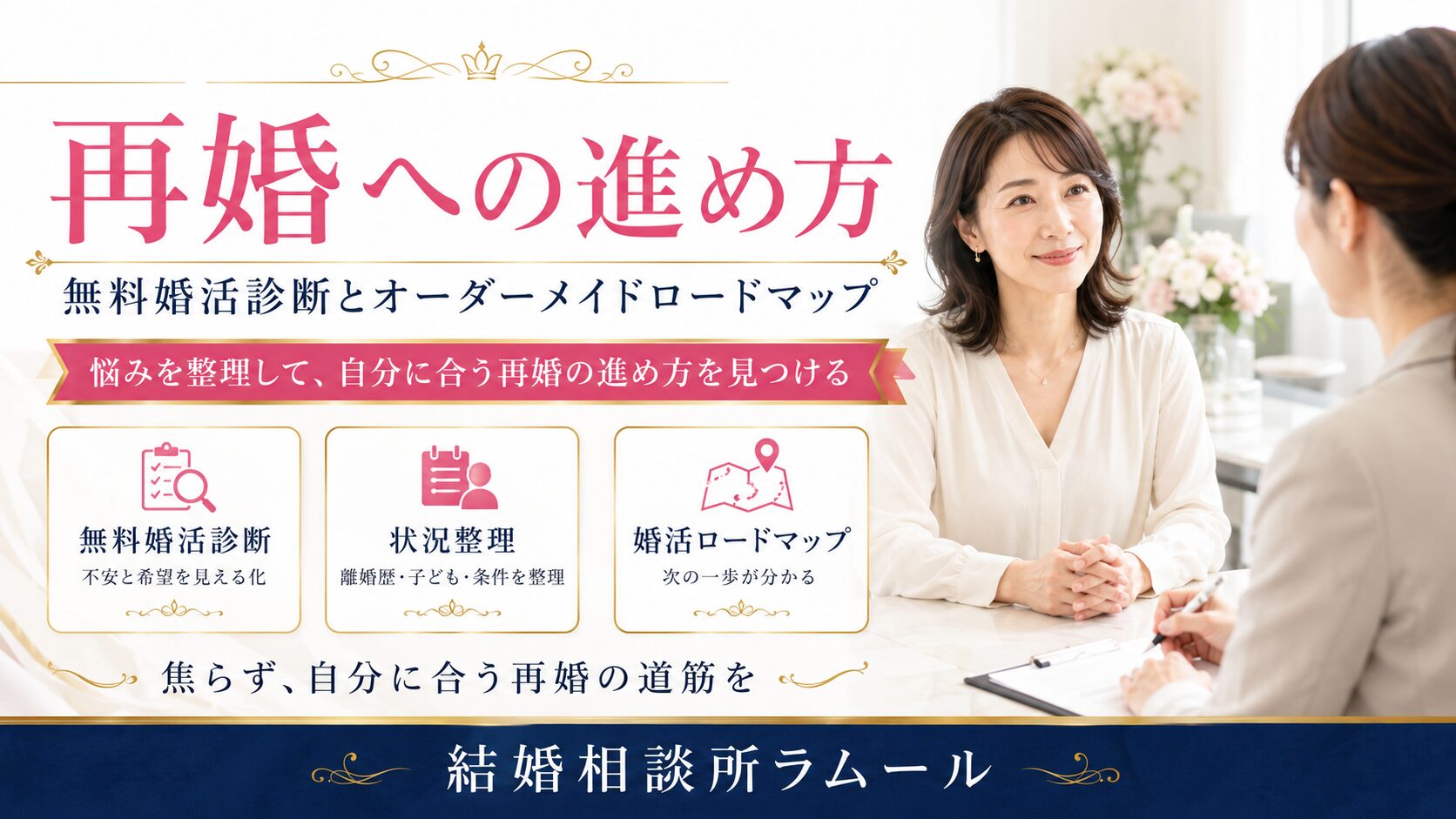再婚への進め方|無料婚活診断とオーダーメイドロードマップ
