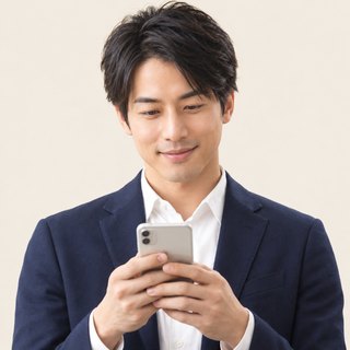 スマートフォンで相談のメッセージを送る男性