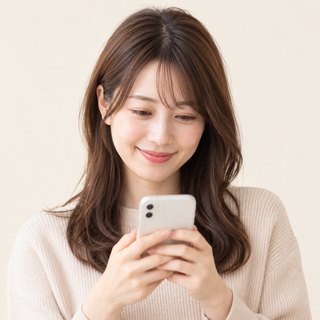 スマートフォンで相談のメッセージを送る女性